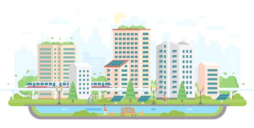 Illustration of a green city landscape