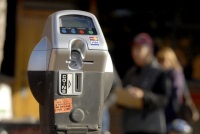 A parking meter stands in Missoula.