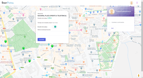 Screen shot of a city map, with pinpoints locating disabled parking spaces