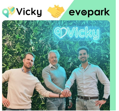 As seen on the picture f.l.t.r.: Pieter Groot (Vicky Founder), Henk Domenie (Director Strategic Business Development Global Scheidt & Bachmann Parking Solutions), Steven Kesler (Vicky Founder)