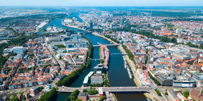 Aerial view of Bremen old town