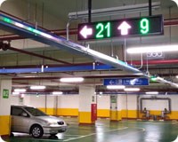Underground garage with LED signs
