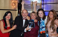 Charlie White, James Lewis, Andrea Clayton, Crista Buznea and Vicky Mercer with the Holiday Extras' Award for Travel Company of the Year.